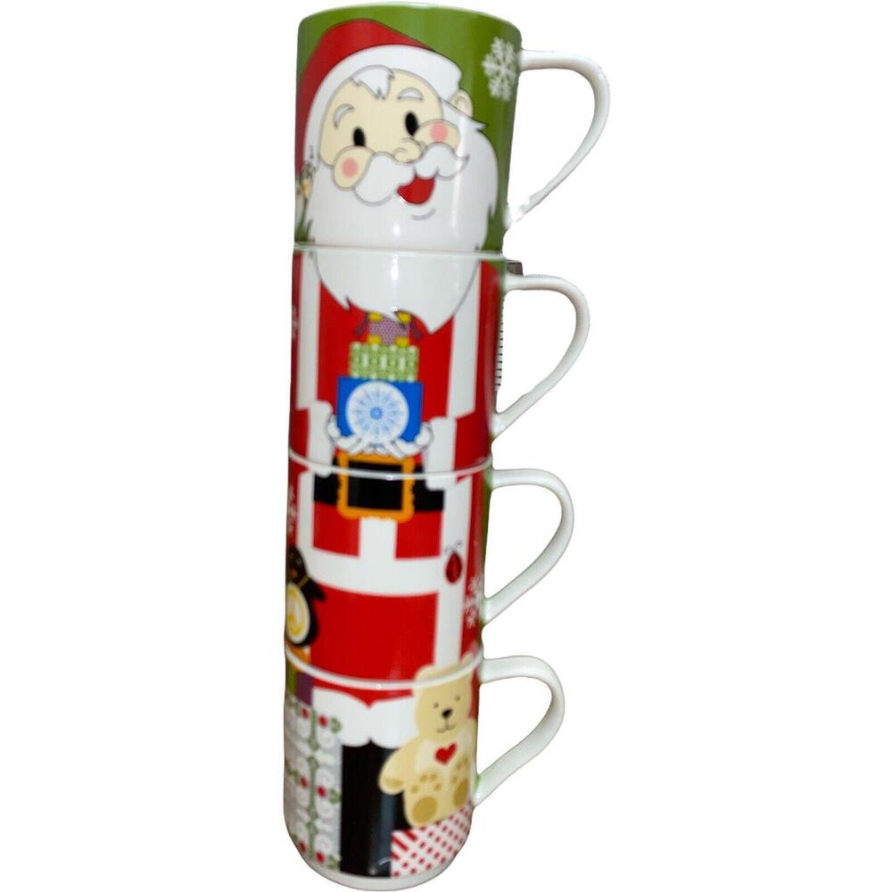Maxwell Williams KRIS KRINGLE - Santa 12oz Stackable Mug Cup Set 4 Porcelain